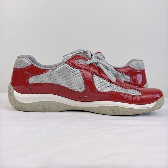 Patent leather and technical fabric Prada America's Cup sneakers Size 11 Red - Picture 8 of 11
